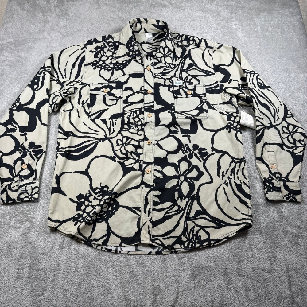 Vtg Surf Line Hawaii Button Up Shirt Mens 2X Off White Floral Long Sleeve PATA